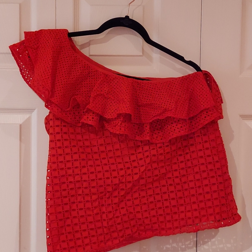 JCrew One shoulder lace top